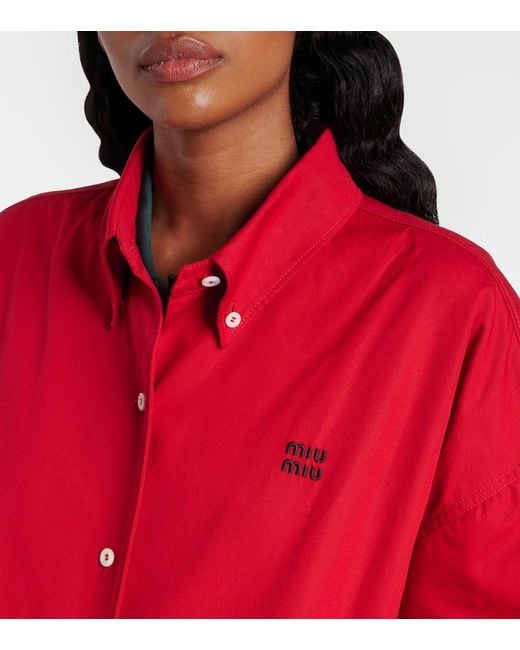 Miu Miu Poplin Blouson Jacket in Red | Lyst