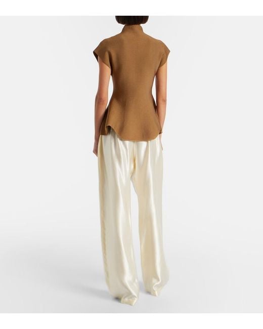 Khaite Natural Rohen Satin Wide-Leg Pants