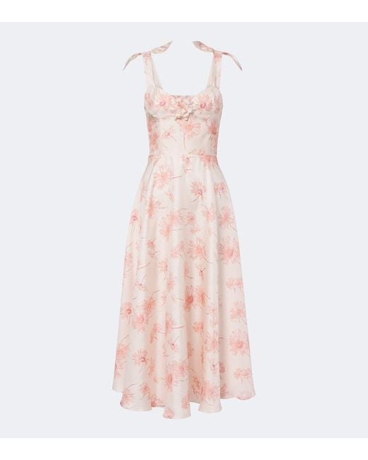 Rodarte Pink Floral Silk Twill Midi Dress