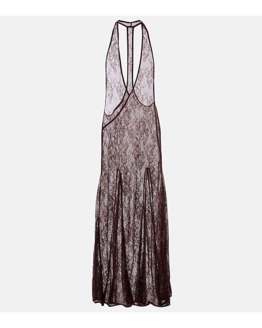 Adriana Degreas Purple Open-Back Sheer Lace Maxi Dress