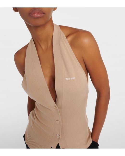 Miu Miu Natural Knitted Cashmere Vest