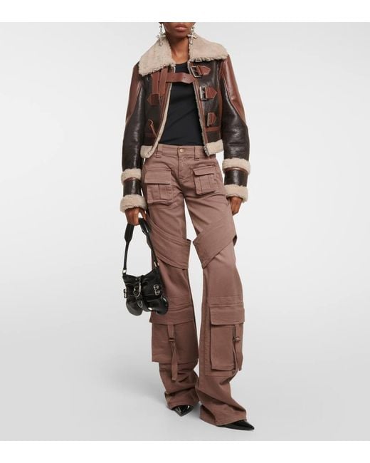 Blumarine Brown Shearling-Trimmed Leather Jacket