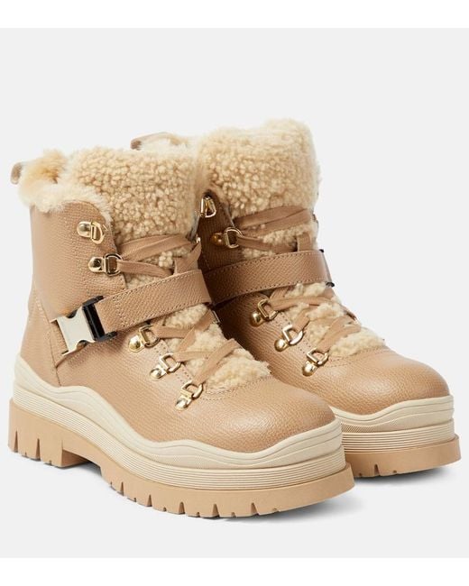 Botas Arosa De Piel Con Borrego Bogner de color Natural