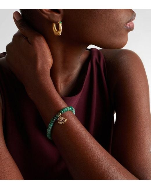 Sydney Evan Green Evil Eye Fringe 14kt Gold Bracelet With Diamonds