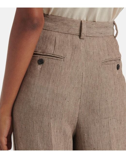 Loro Piana Natural Nyack Chevron Linen Crepe Wide-Leg Pants