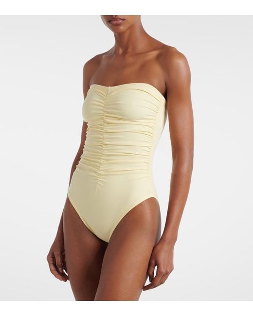 Karla Colletto Yellow Ruched Bandeau Swimsuit