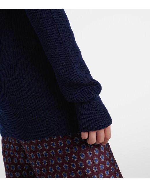 Dries Van Noten Blue Ribbed-Knit Wool Turtleneck Sweater
