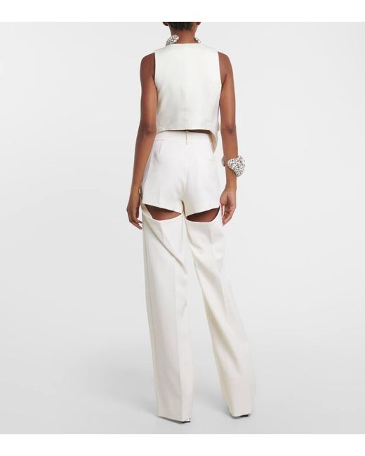 Area White Embellished Cutout Wool Flared Pants