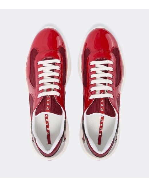 Prada Red America's Cup Leather-Trimmed Sneakers for men