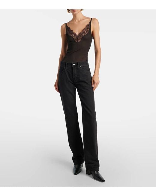 Saint Laurent Black High-Rise Wide-Leg Jeans Nico
