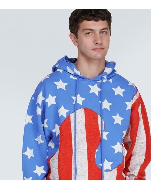 ERL Blue Stars And Stripes Cotton Hoodie for men