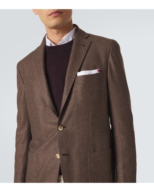 Kiton Brown Prince Of Wales Check Virgin Wool Blazer for men