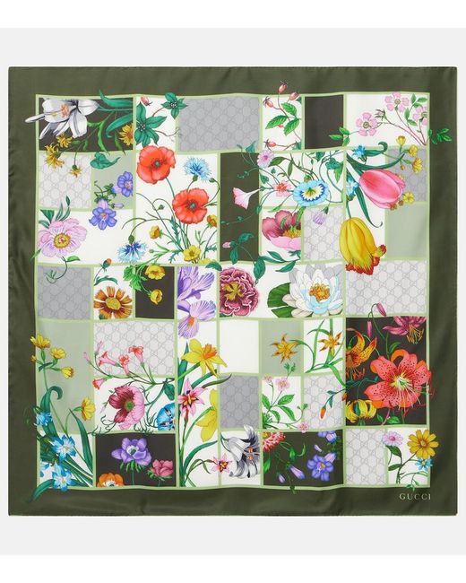 Gucci Green Printed Silk Twill Scarf