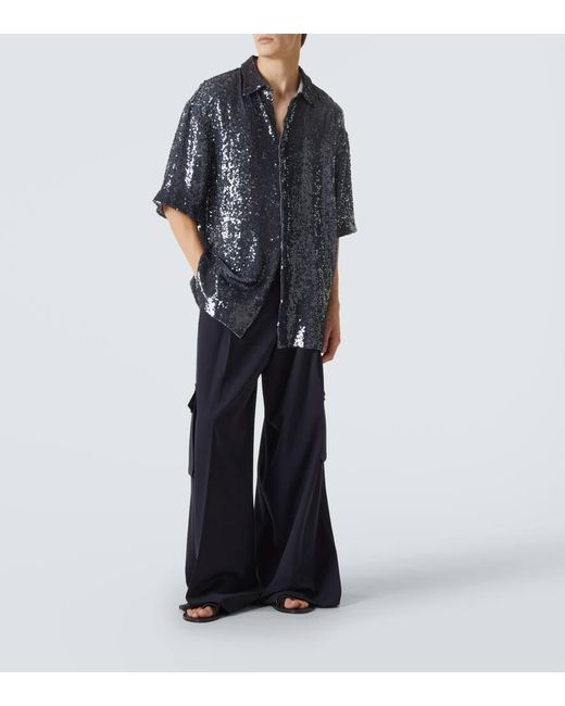 Dries Van Noten Blue Sequined Shirt for men