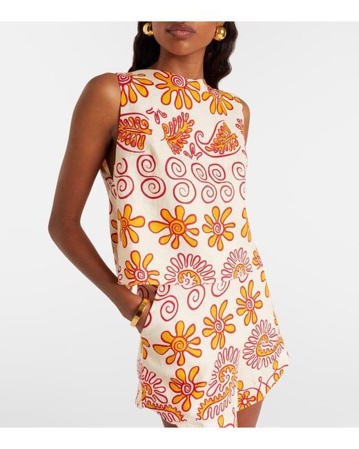 Cala De La Cruz Orange Avelino Printed Linen Top