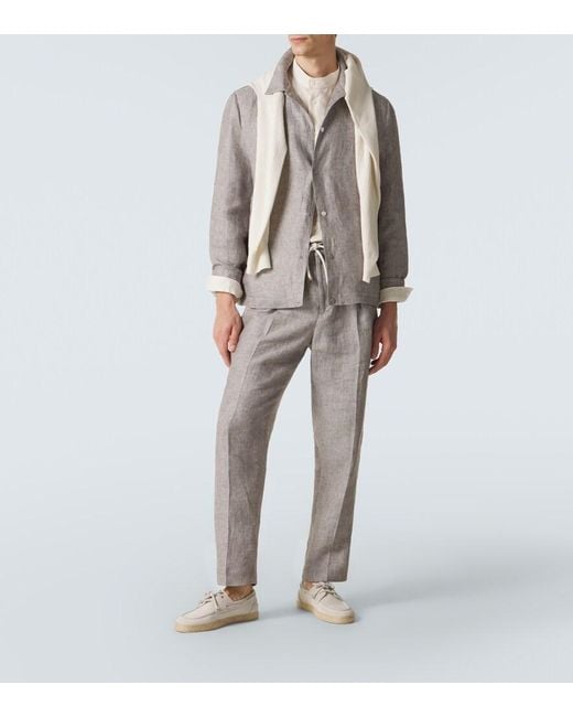 Brunello Cucinelli Gray Hemp And Linen Tapered Pants for men