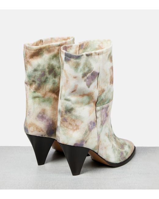 Isabel Marant Natural Rouxa Printed Canvas Ankle Boots