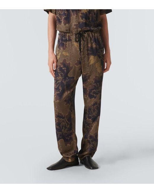 Dries Van Noten Gray Printed Drawstring Straight-Leg Pants for men