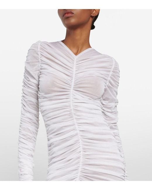 Khaite White Guisa Fringed Shirred Silk-Blend Gown