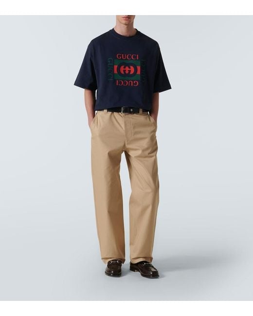 Gucci Blue Cotton Jersey T-Shirt With Print for men