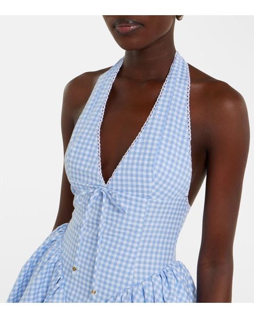 Bananhot Blue Micaela Gingham Halterneck Cotton Minidress