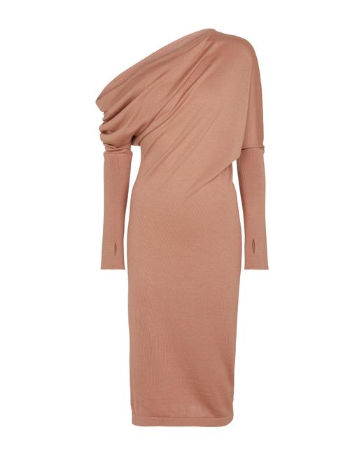 Pink Womens Dresses Tom Ford Dresses Tom Ford One-shoulder Cashmere And Silk Midi Dress in Beige 