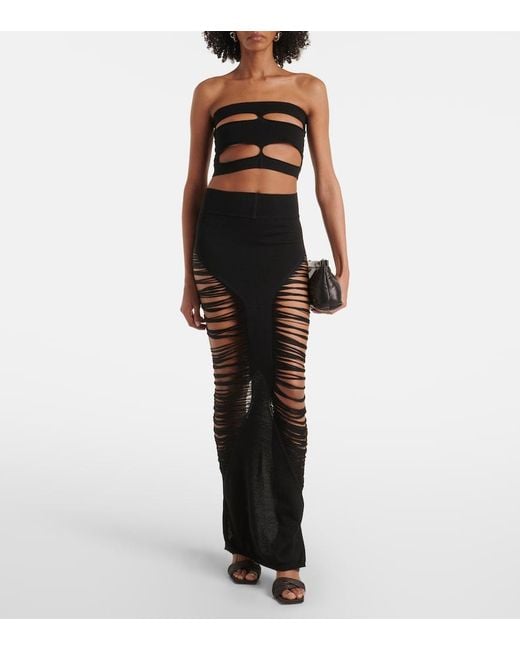Rick Owens Black Cutout Strapless Wool Top