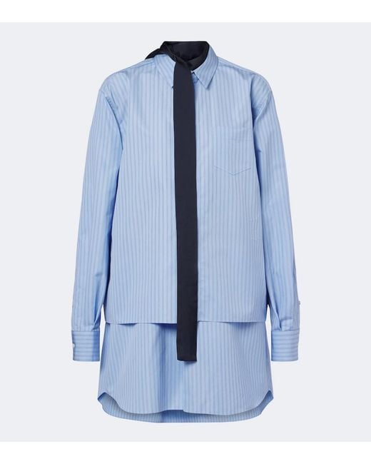 Sacai Blue Layered Striped Cotton-Blend Poplin Shirt