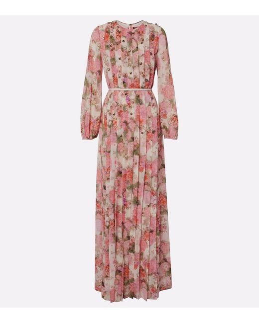Abito Lungo Con Stampa Floreale di Max Mara in Pink