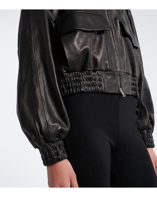 Nour Hammour Black Shearling-Trimmed Leather Blouson Jacket