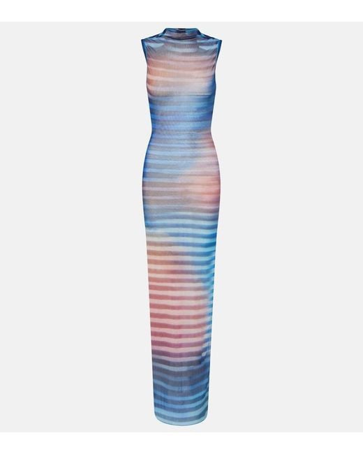 Jean Paul Gaultier Blue Air Striped Tulle Maxi Dress