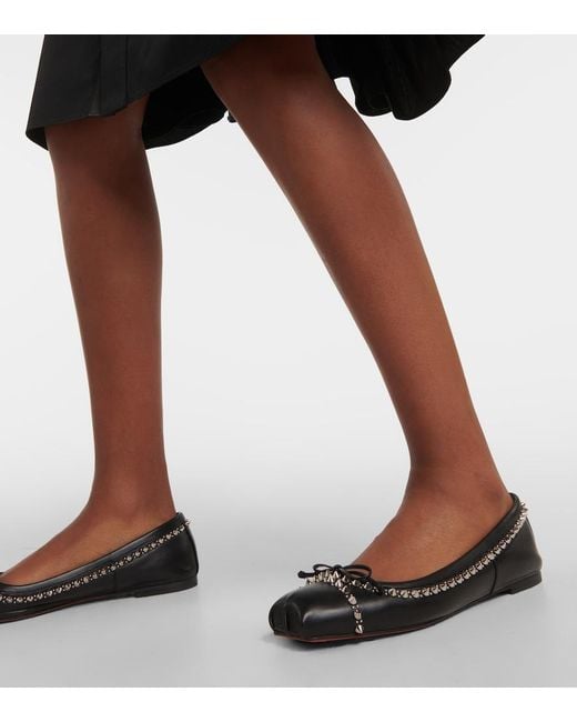 Christian Louboutin Black Mamadrague Spikes Embellished Leather Ballet Flats