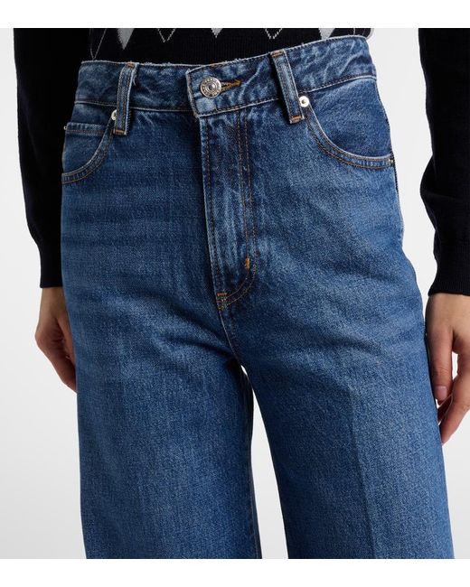 FRAME Blue Slice High-Rise Flared Jeans