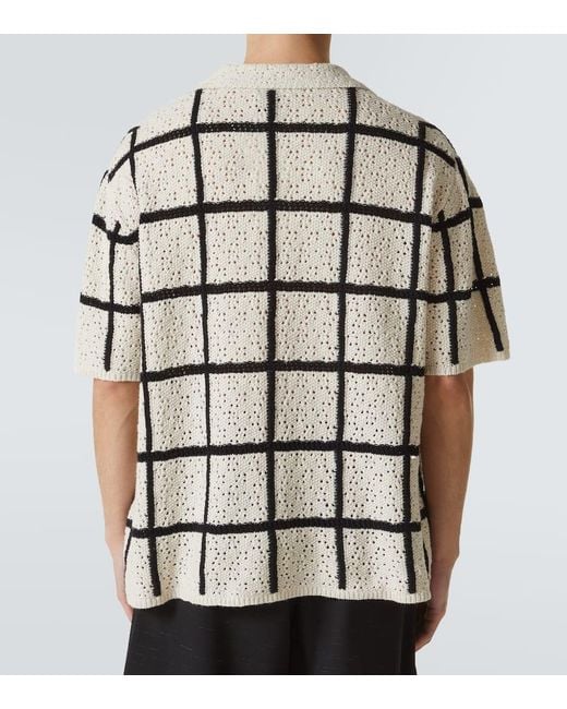 Commas White Checked Crochet Cotton And Wool Polo Shirt for men