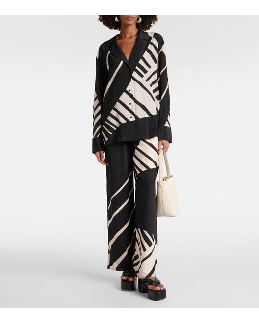 Sir Black Printed Mid-Rise Silk Wide-Leg Pants