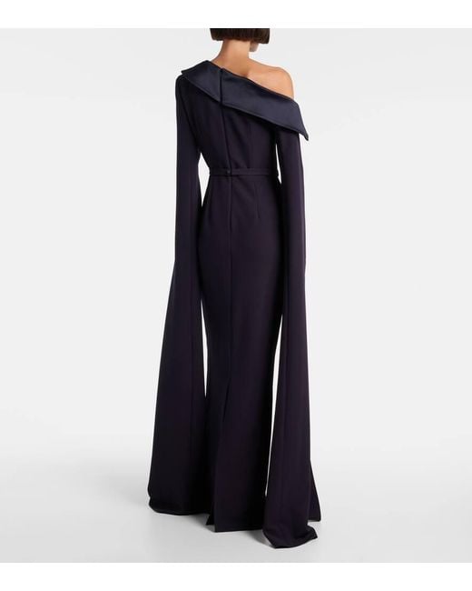 Safiyaa Blue Rinoa Caped Crepe Gown