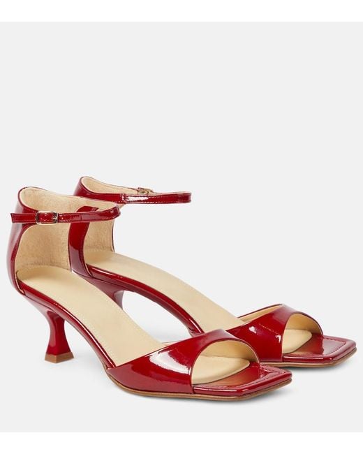 Souliers Martinez Red Kika Patent Leather Sandals