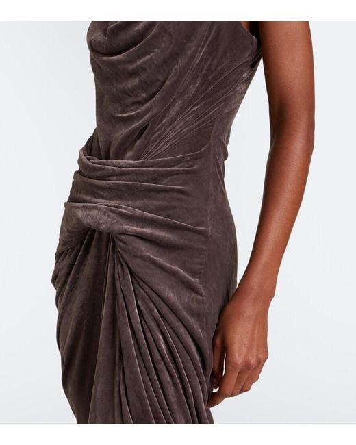 Rick Owens Brown Strutter Draped Gathered Velvet Maxi Dress