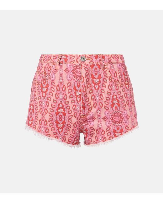 Etro Red Printed Denim Shorts