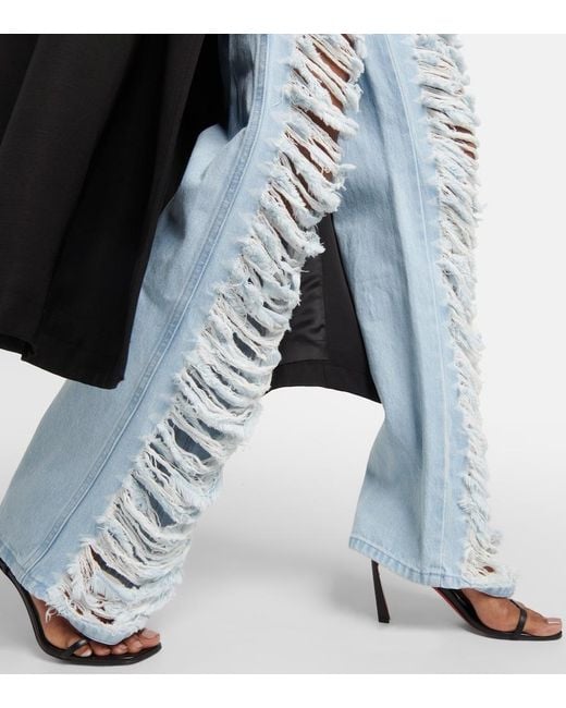 Dion Lee Blue Distressed Low-Rise Wide-Leg Jeans