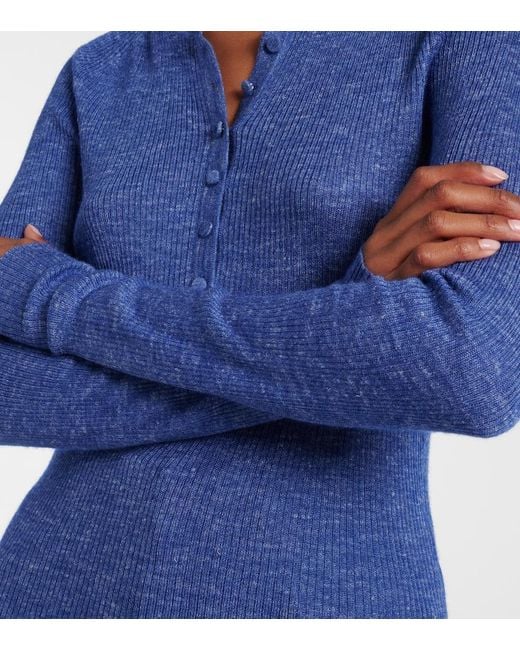 Gabriela Hearst Blue Anges Cashmere, Silk, And Hemp Henley Shirt