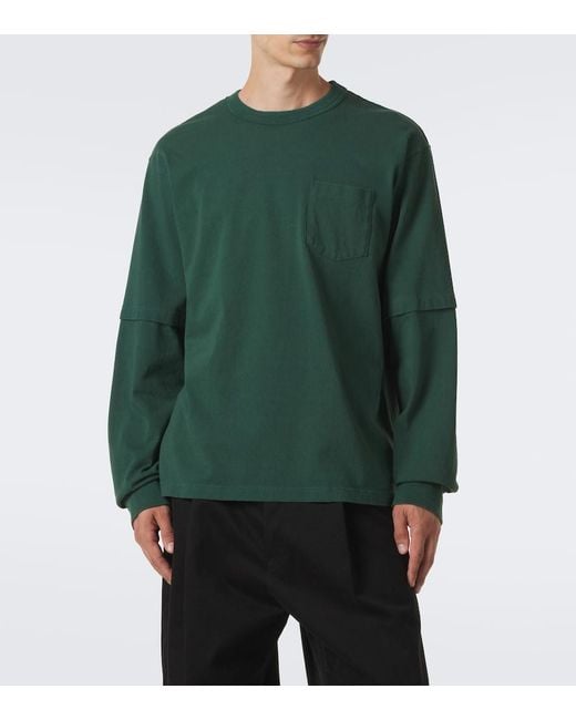 Sacai Green Cotton Jersey T-Shirt for men