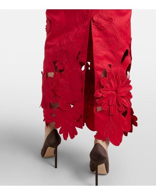 LEO LIN Red Rayna Floral-Applique Maxi Dress