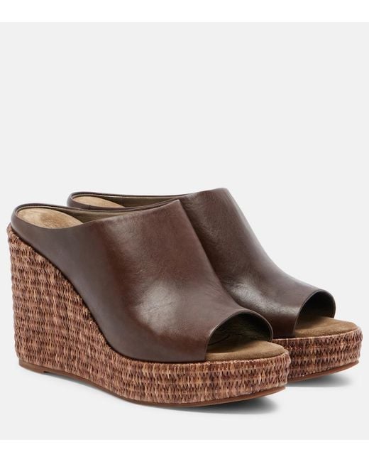 Brunello Cucinelli Brown Leather Espadrille Wedges