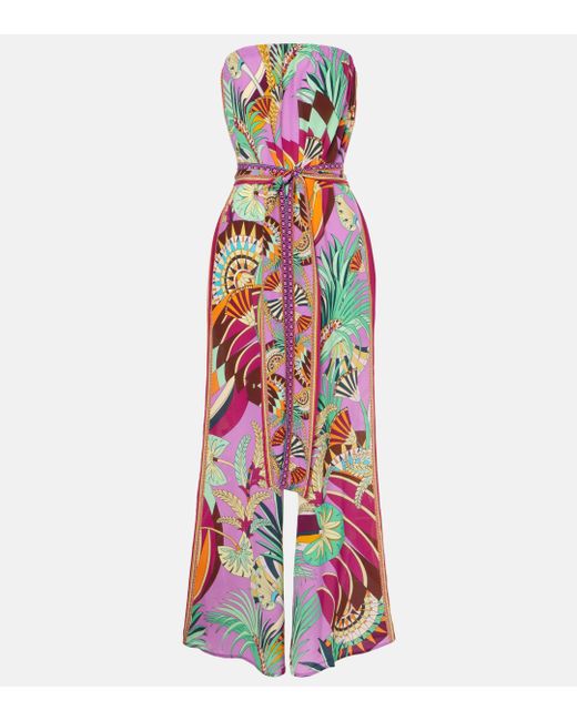 Camilla White Printed Strapless Silk Jumpsuit