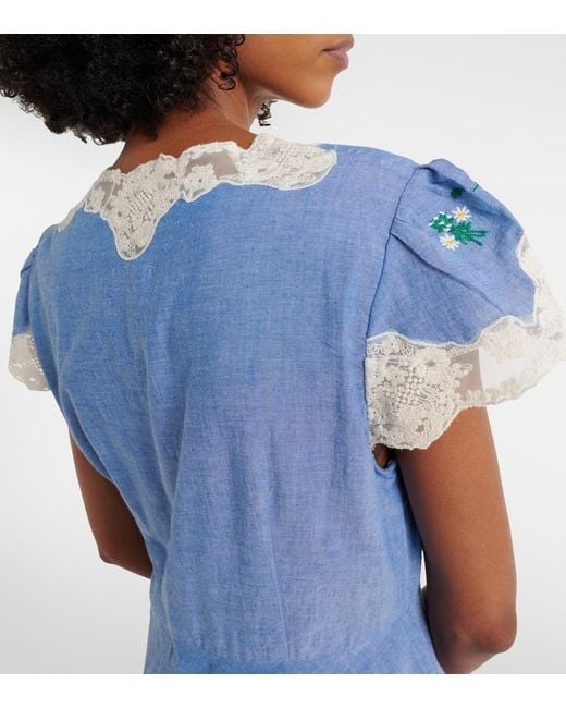 Rixo Blue Amari Floral Lace-Trimmed Midi Dress