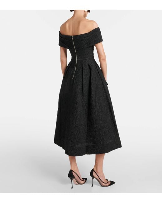 Rebecca Vallance Black Bridal Helene Off-Shoulder Brocade Midi Dress