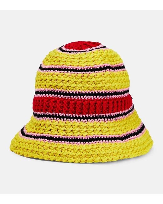 Stella McCartney Yellow Logo Cotton Crochet Bucket Hat