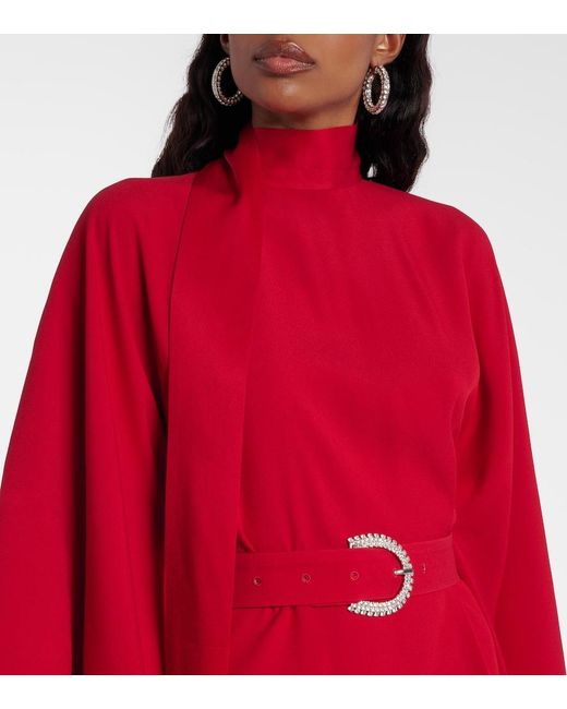Taller Marmo Red La Luna Crytal-Embellished Belted Cady Gown