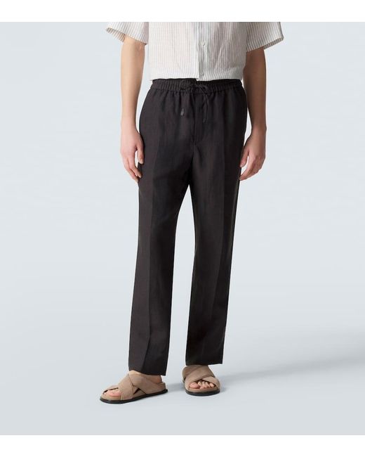 Brioni Black Linen Straight Pants for men